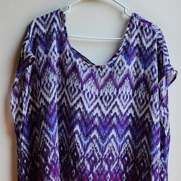 Torrid Purple Aztec ZigZag Sheer Polyester Blouse Size 1X - Picture 4 of 14